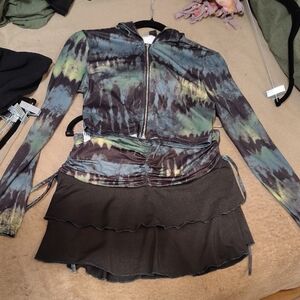 SHEIN Multicolor Tie-Dye Hoodie With Skirt